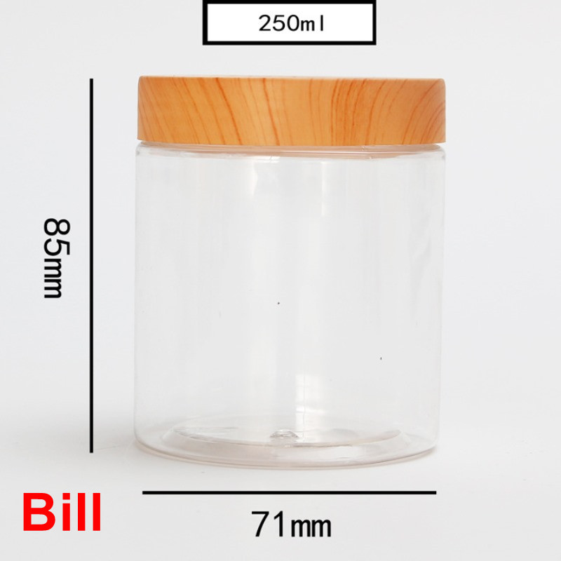 PET clear cream jar with Water Transfer Printing wood grain cap 100ml 150ml 200ml