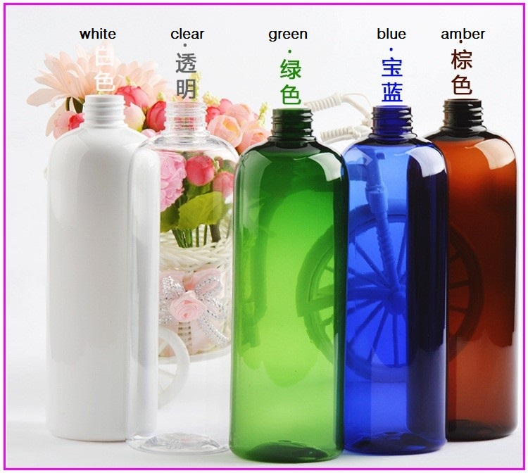 PET colored plastic bottle 100ml 150ml 200ml 250ml 500ml with gold silver lotion pump dispenser