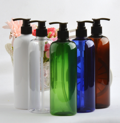 PET colored plastic bottle 100ml 150ml 200ml 250ml 500ml with gold silver lotion pump dispenser