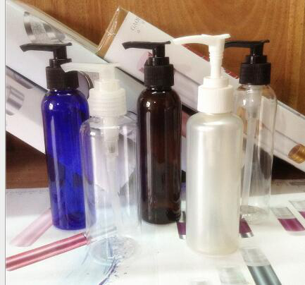 PET colored plastic bottle 100ml 150ml 200ml 250ml 500ml with gold silver lotion pump dispenser