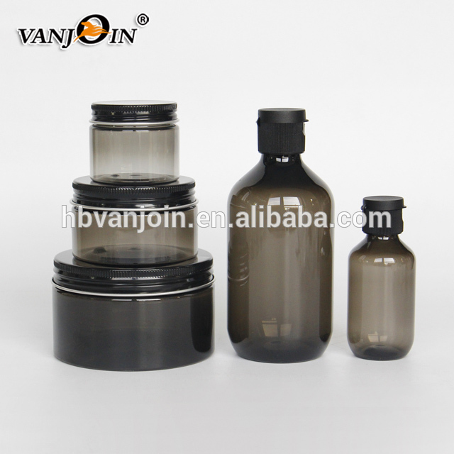 PET plastic 250ml 8 oz hand cream jars face cream jars with black Aluminum lid
