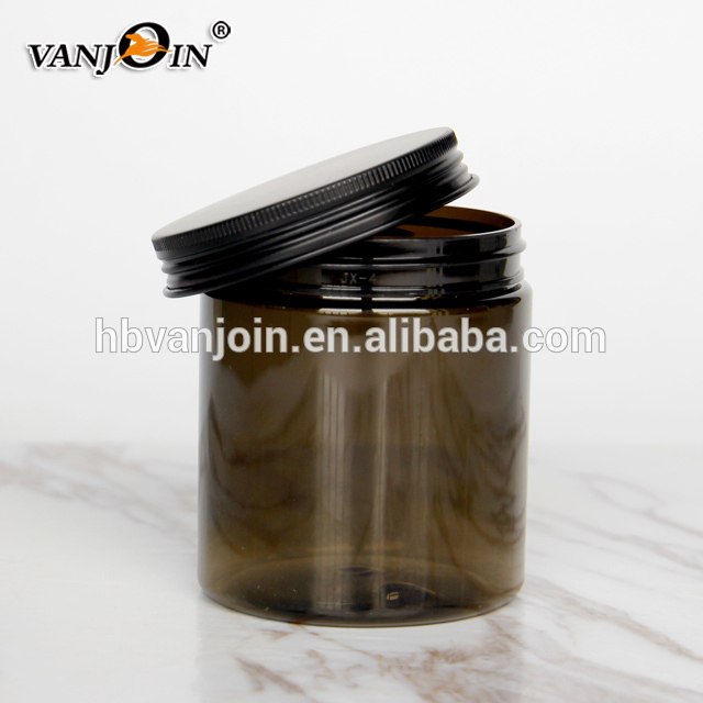 PET plastic 250ml 8 oz hand cream jars face cream jars with black Aluminum lid