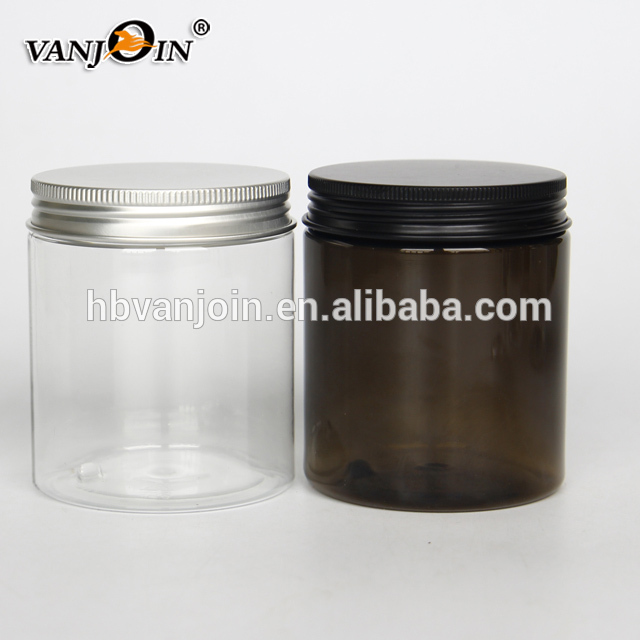 PET plastic 250ml 8 oz hand cream jars face cream jars with black Aluminum lid