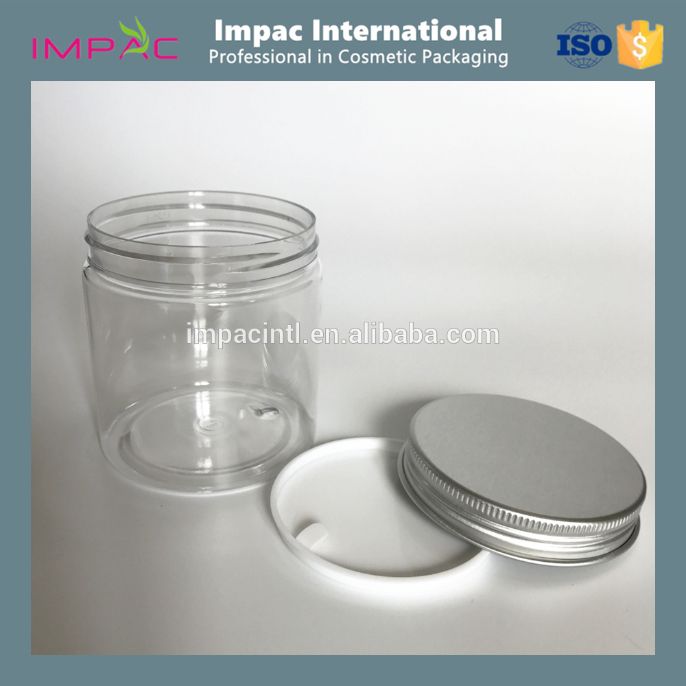 PET plastic clear 8oz cosmetic jars with aluminum lids