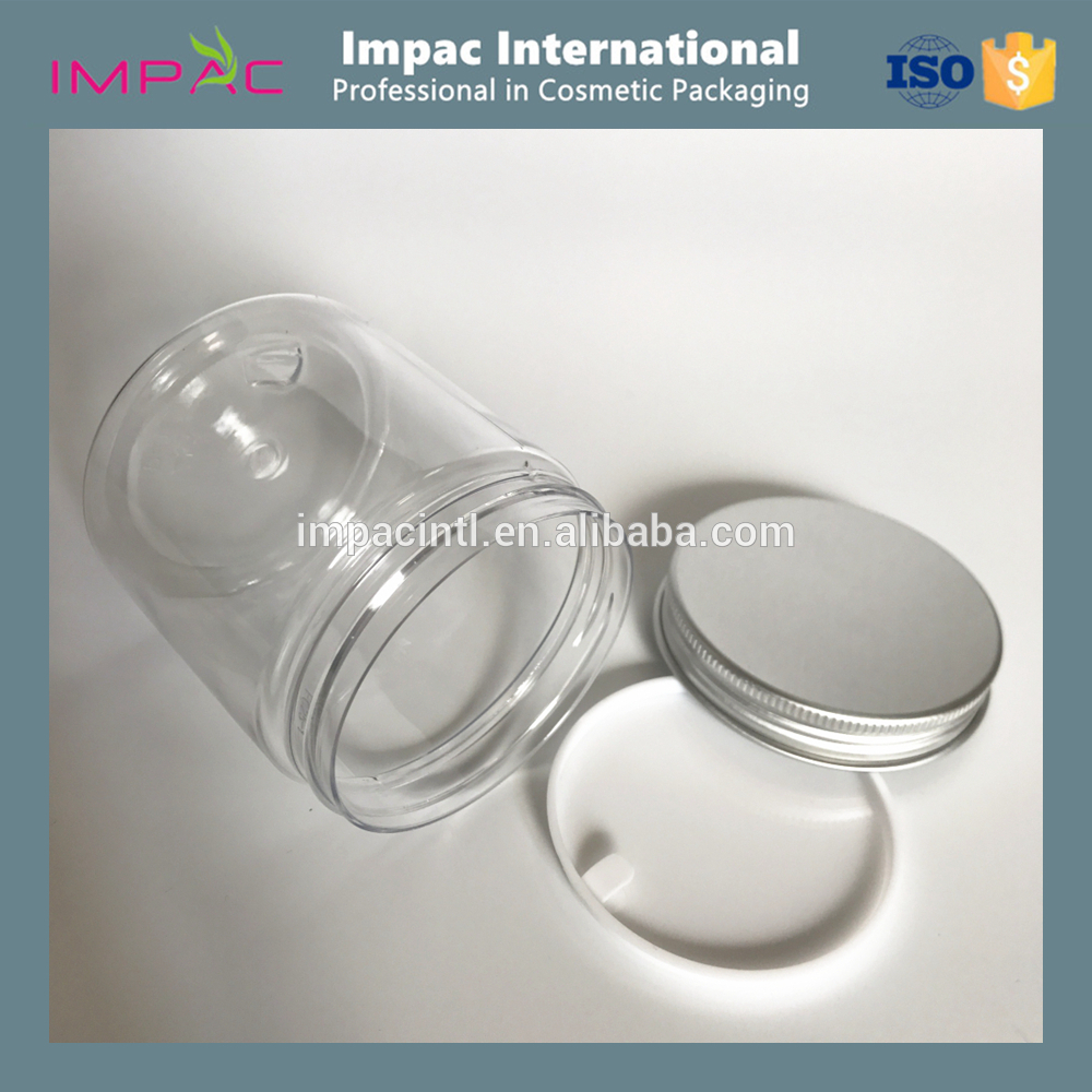 PET plastic clear 8oz cosmetic jars with aluminum lids