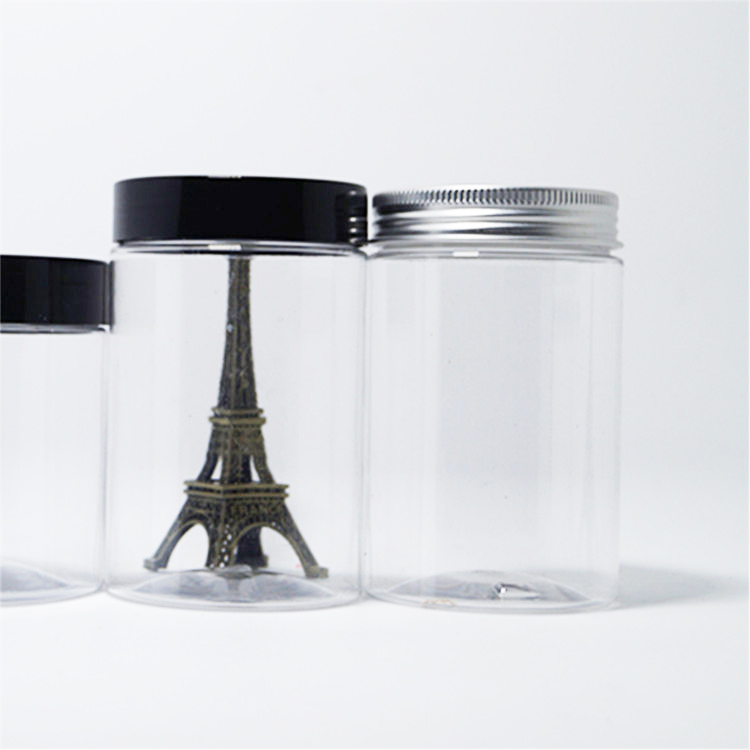 PET transparent food packaging decorative plastic jars with silver lids