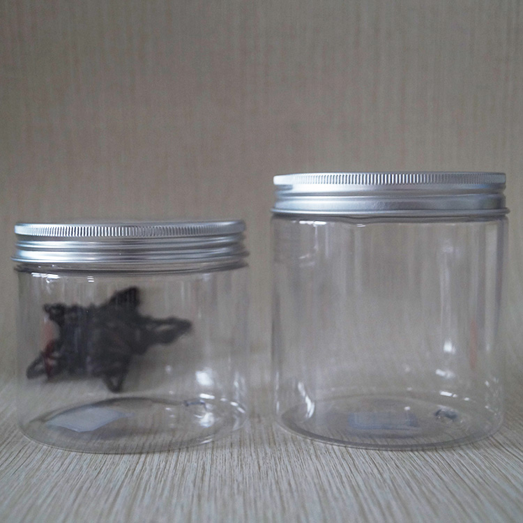 PET transparent food packaging decorative plastic jars with silver lids