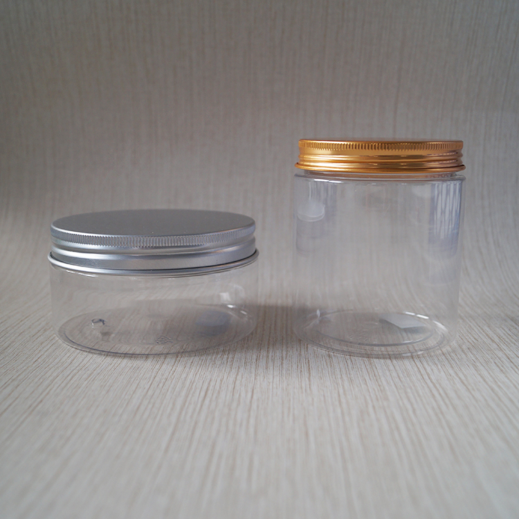 PET transparent food packaging decorative plastic jars with silver lids