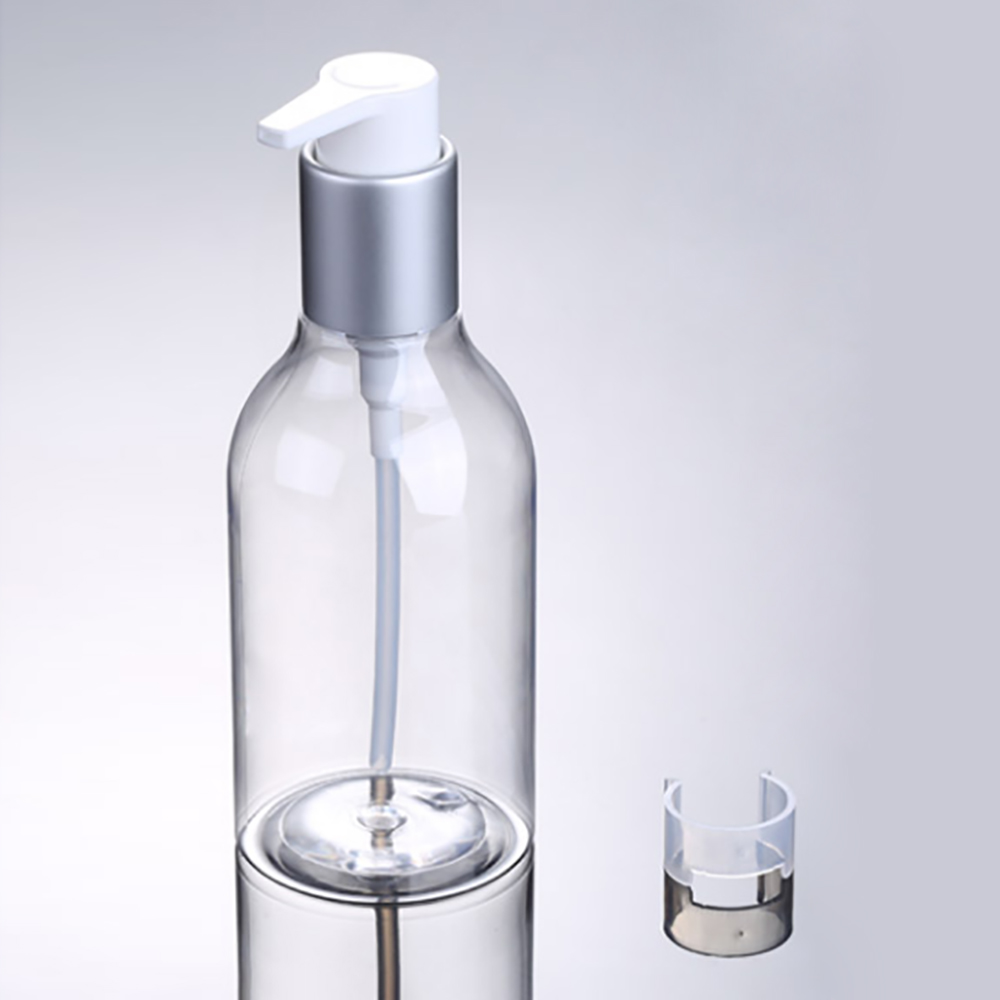 PET12 Plastic Clear Bottle, 200ml PET Bottle with Silver Collar and Lotion Pump Cap