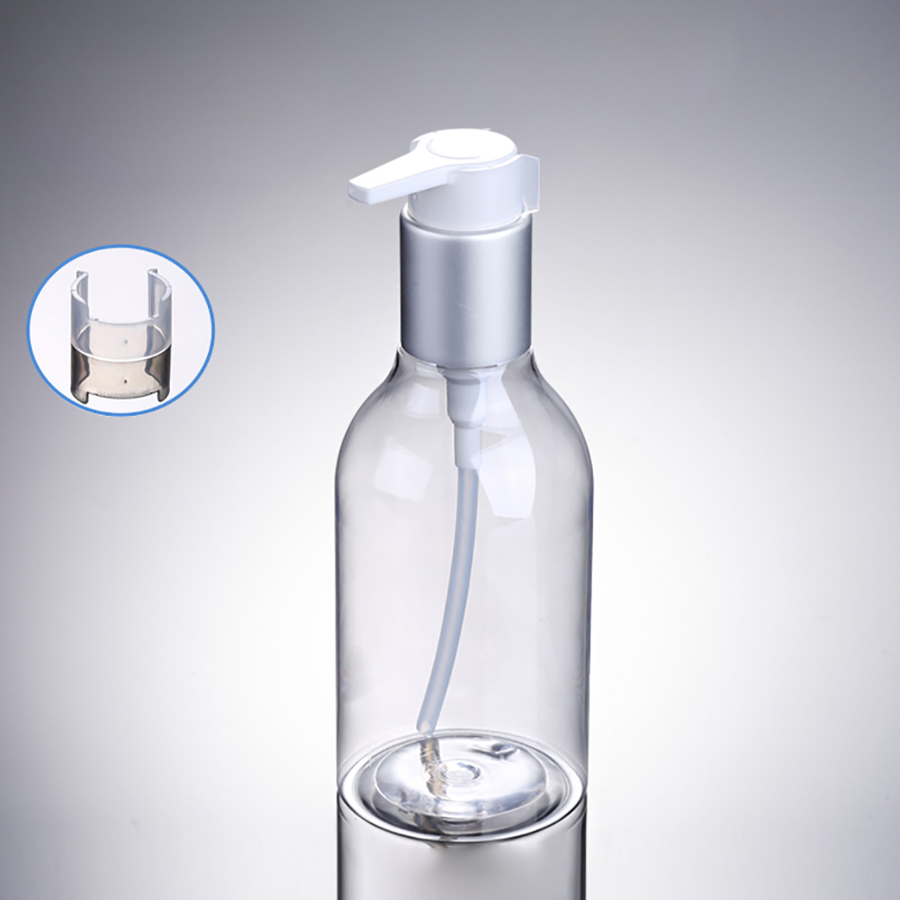 PET12 Plastic Clear Bottle, 200ml PET Bottle with Silver Collar and Lotion Pump Cap