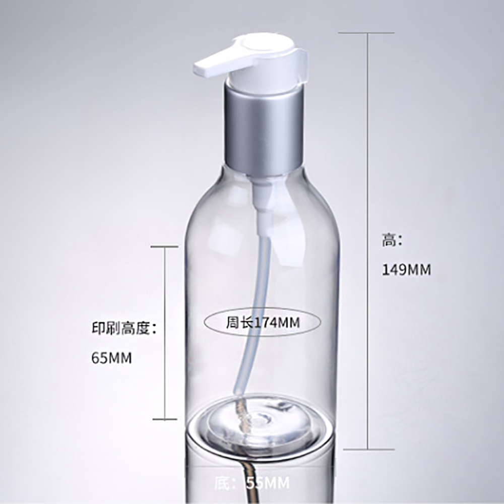 PET12 Plastic Clear Bottle, 200ml PET Bottle with Silver Collar and Lotion Pump Cap