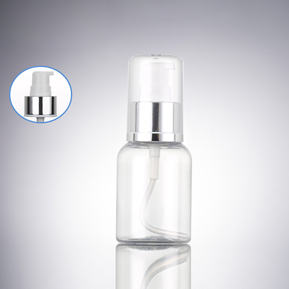 PET21 Clear Plastic Lotion Pump Bottle, 50ml 75ml 100ml 250ml with Silver Collar