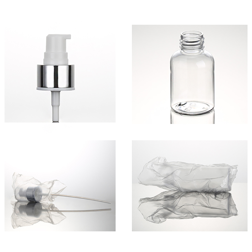 PET21 Clear Plastic Lotion Pump Bottle, 50ml 75ml 100ml 250ml with Silver Collar