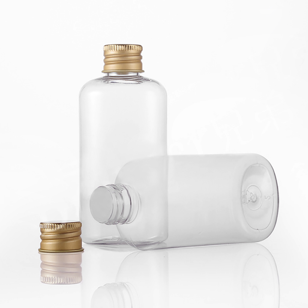 PET34 100ml Clear Plastic Cream Cosmetic Package Bottle with Gold Screw Cap