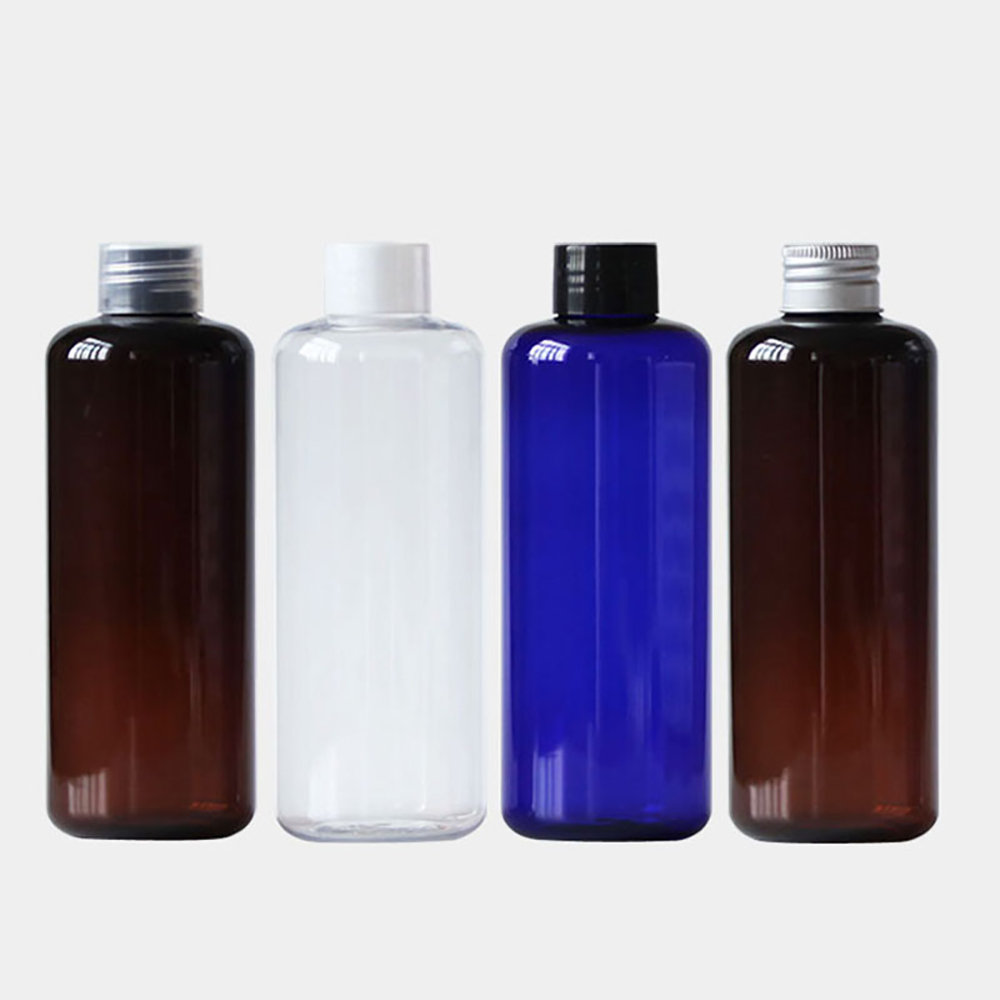 PET35 Plastic 250ml Oval Blue Amber Clear Bottle with Screw Cover