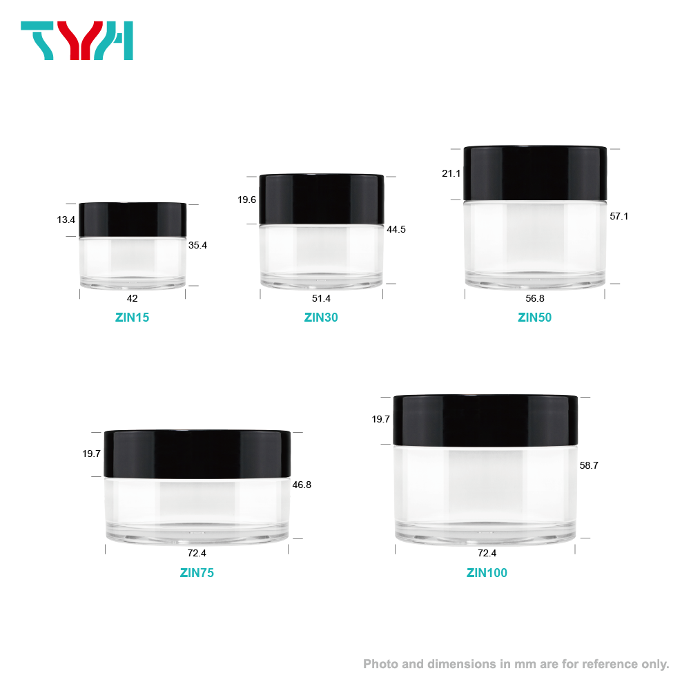 PETG Clear Transparent Round Single-wall Cosmetics Cream Jar wth ABS/PP Double-wall Cap (ZIN Series)