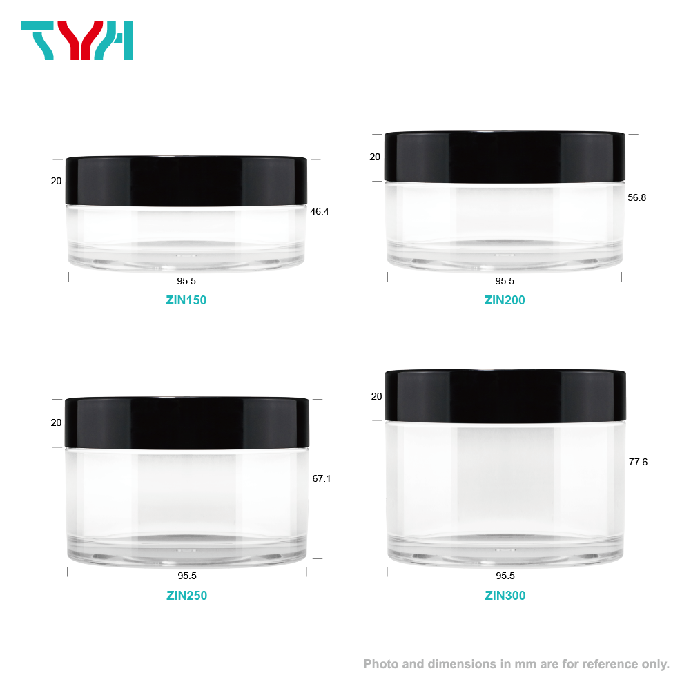 PETG Clear Transparent Round Single-wall Cosmetics Cream Jar wth ABS/PP Double-wall Cap (ZIN Series)