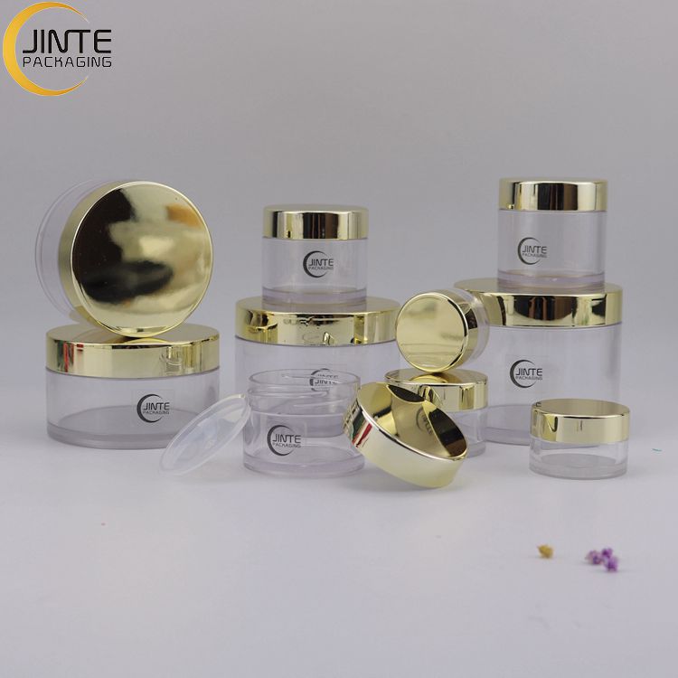PETG Heavy Wall Clear Plastic Jars Glass-like Upscale Appearance with Metallic Gold Cap for Luxury Cosmetics