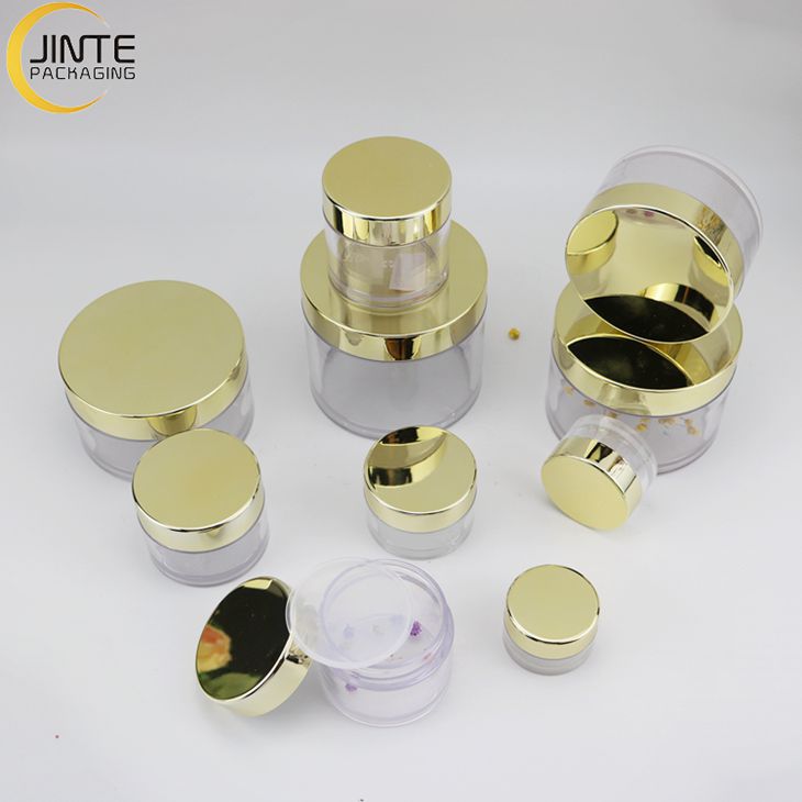 PETG Heavy Wall Clear Plastic Jars Glass-like Upscale Appearance with Metallic Gold Cap for Luxury Cosmetics