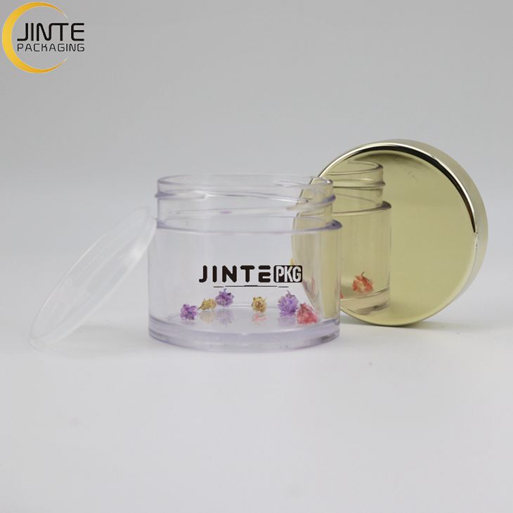 PETG Heavy Wall Clear Plastic Jars Glass-like Upscale Appearance with Metallic Gold Cap for Luxury Cosmetics