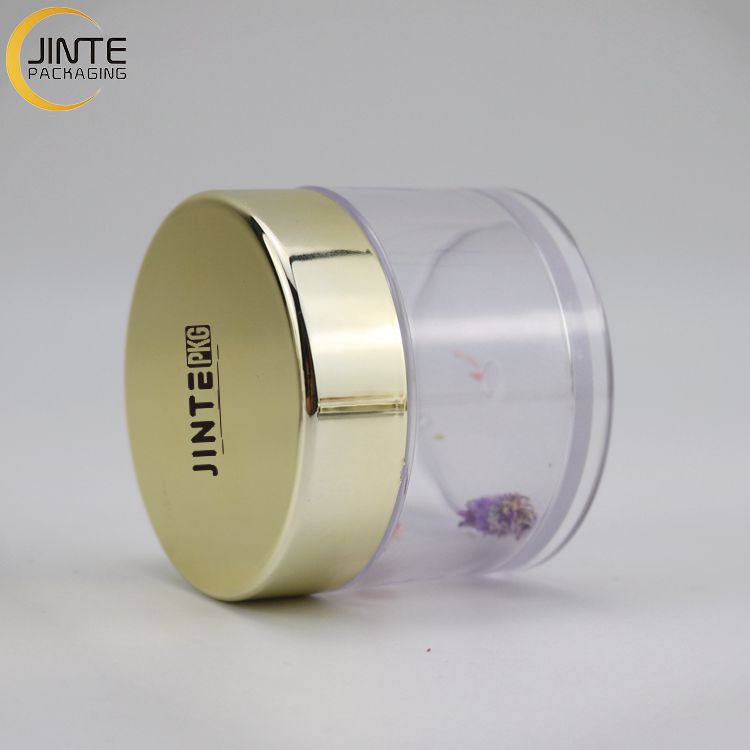 PETG Heavy Wall Clear Plastic Jars Glass-like Upscale Appearance with Metallic Gold Cap for Luxury Cosmetics