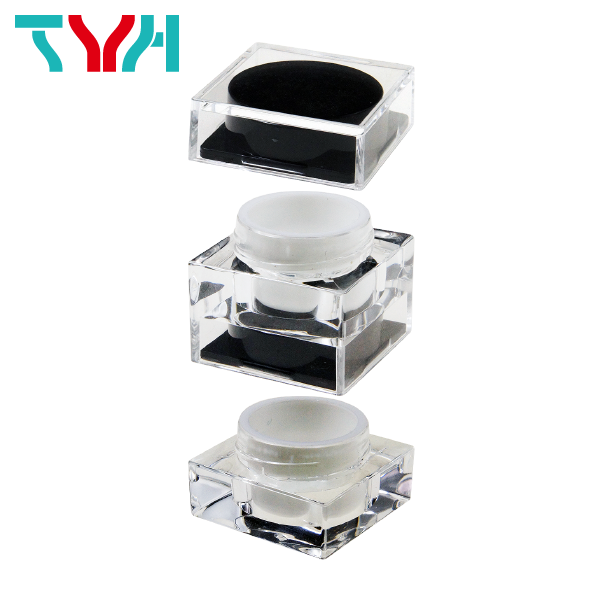 PMMA Acrylic ABS Luxury Fancy Square Stackable Empty Double-wall Cream Jar with PP Cup in Double Wall for Cosmetics Skin Care