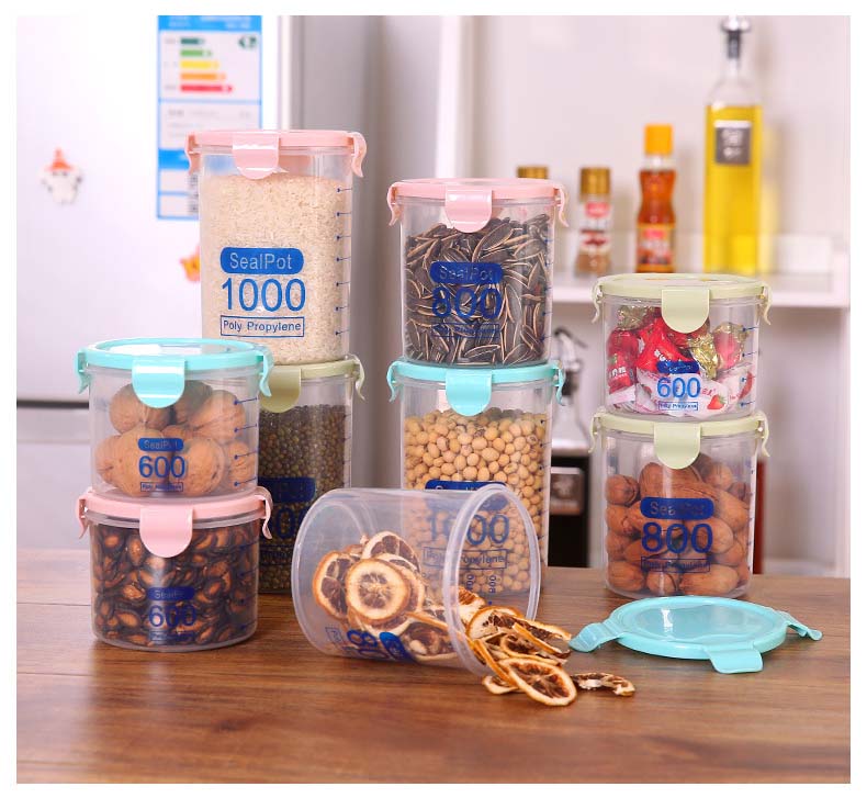 PP 3 Colors Easy-Locking Cylinder Shape Cereal Containers With Lids Serving Kitchen Organization Nuts Grains
