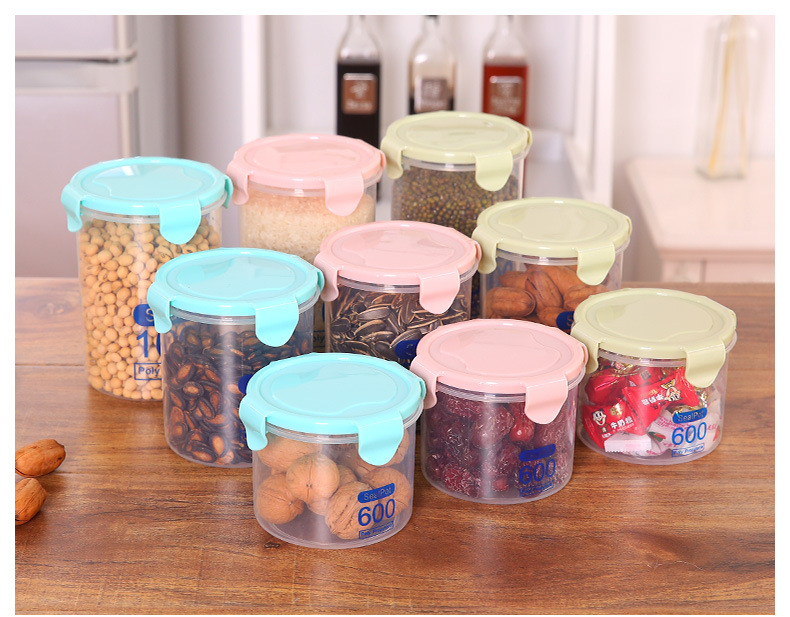 PP 3 Colors Easy-Locking Cylinder Shape Cereal Containers With Lids Serving Kitchen Organization Nuts Grains