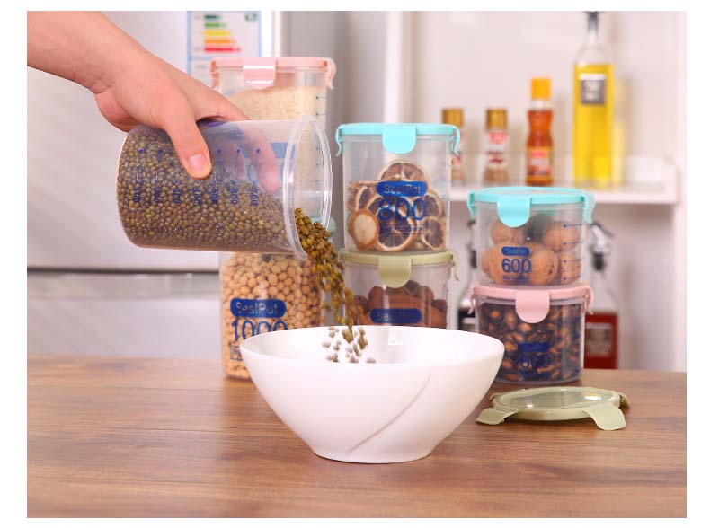 PP 3 Colors Easy-Locking Cylinder Shape Cereal Containers With Lids Serving Kitchen Organization Nuts Grains