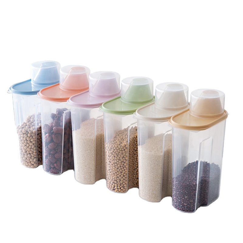 PP Food Storage Box Plastic Clear Container Set with Pour Lids Kitchen Storage Bottles Jars Dried Grains Tank 1.9L-2.5L H1211