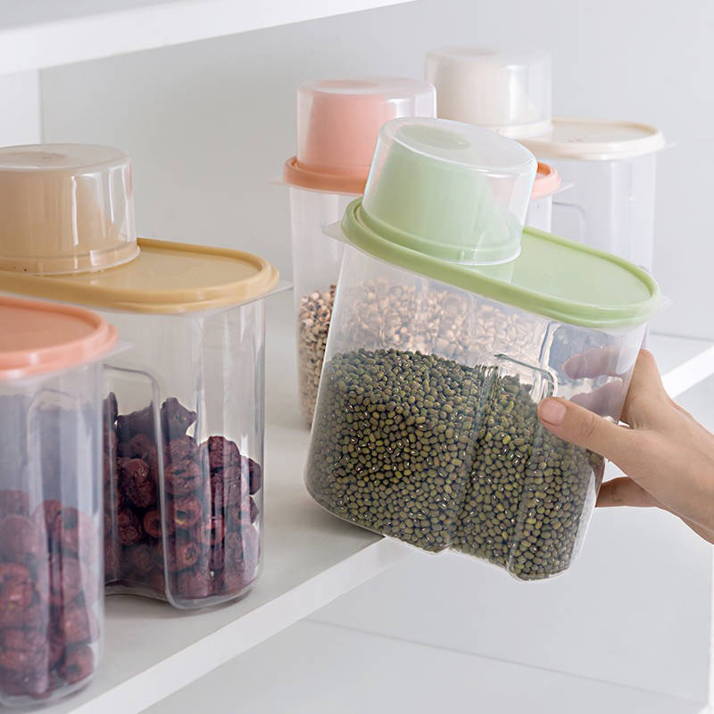 PP Food Storage Box Plastic Clear Container Set with Pour Lids Kitchen Storage Bottles Jars Dried Grains Tank 1.9L-2.5L H1211
