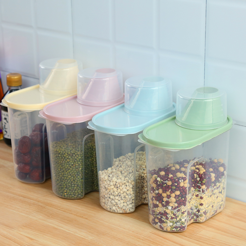 PP Food Storage Box Plastic Clear Container Set with Pour Lids Kitchen Storage Bottles Jars Dried Grains Tank 1.9L-2.5L H1211