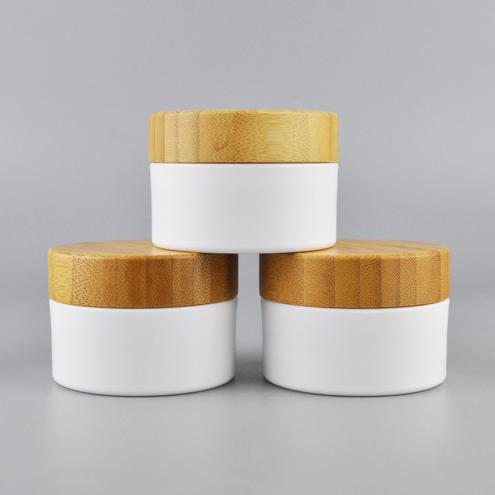 PP plastic jars bamboo screw cap cream jar with lid for cosmetic packaging