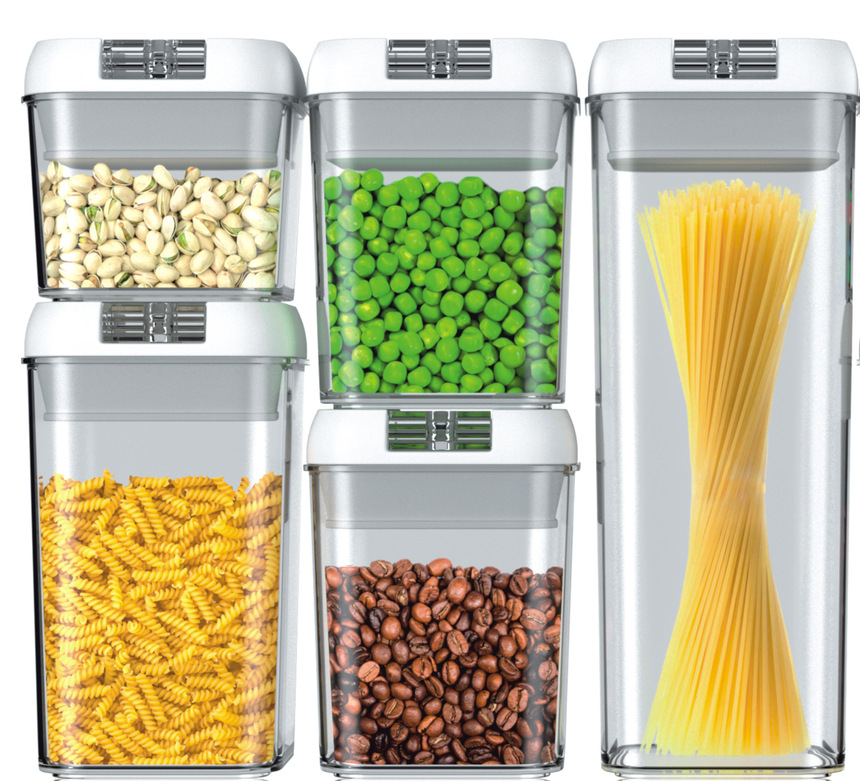 PS PP Clear Plastic Food Dispenser Container With Sealed Easy-Locking Lids For Organization Nuts Grains Cookie