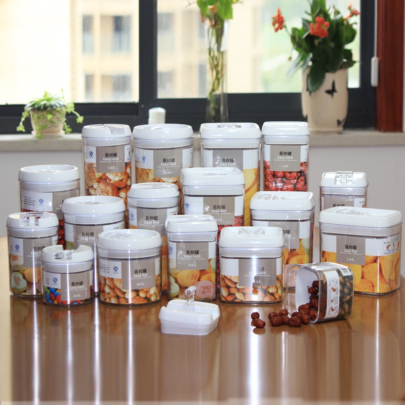 PS PP Clear Plastic Food Dispenser Container With Sealed Easy-Locking Lids For Organization Nuts Grains Cookie