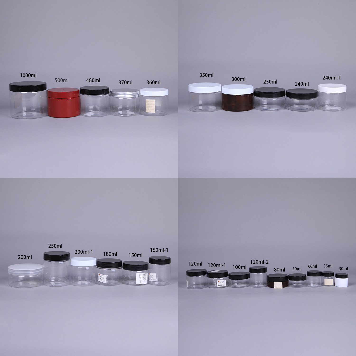 PT15203 Black Cap Transparent Plastic PET Jar 250ml 150ml 500ml