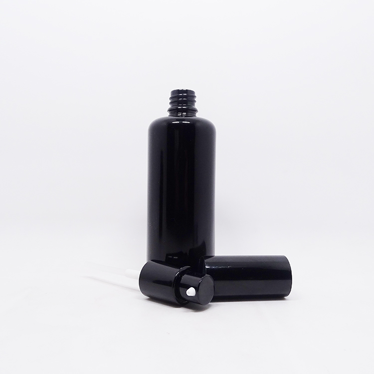 Packaging Black Ultra Violet Glass Pump Dropper Bottle w/ Temper Evident Glass