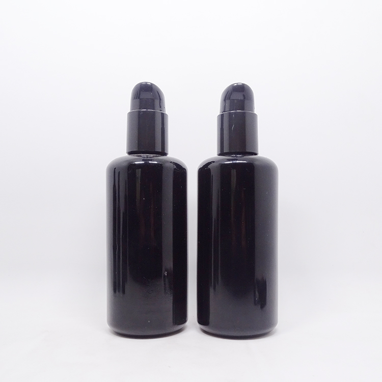 Packaging Black Ultra Violet Glass Pump Dropper Bottle w/ Temper Evident Glass