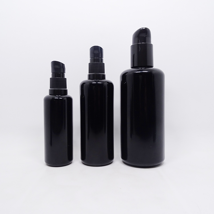 Packaging Black Ultra Violet Glass Pump Dropper Bottle w/ Temper Evident Glass