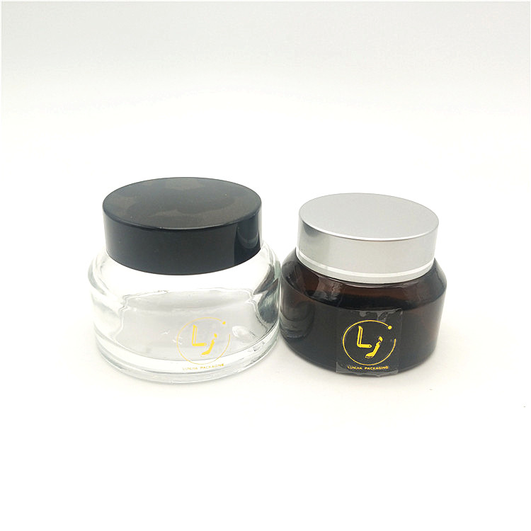 Packaging Cosmetic Transparent Amber Round  Glass Hand Cream Jar  with Screw Lid for Lotion