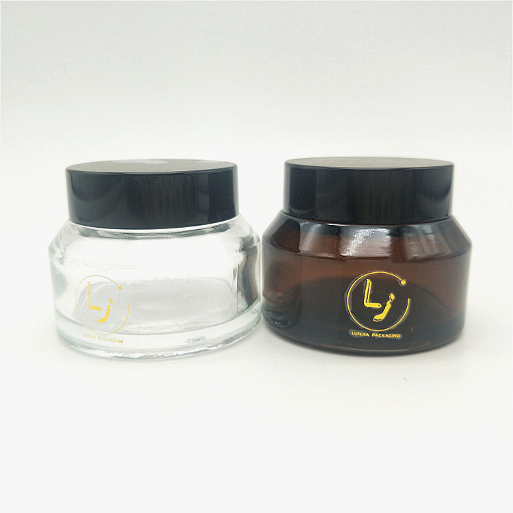 Packaging Cosmetic Transparent Amber Round Glass Hand Cream Jar with Screw Lid for Lotion