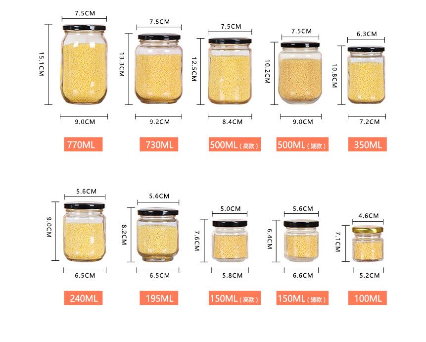 Packaging Supplier Transparent 150ml 240ml 350ml 500ml 770ml Honey Glass Jars in Bulk