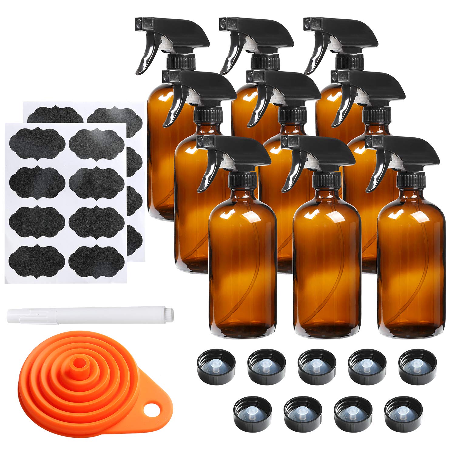 Packaging essential oil 16 oz Amber Boston Glass Bottle with Trigger Spray Cap