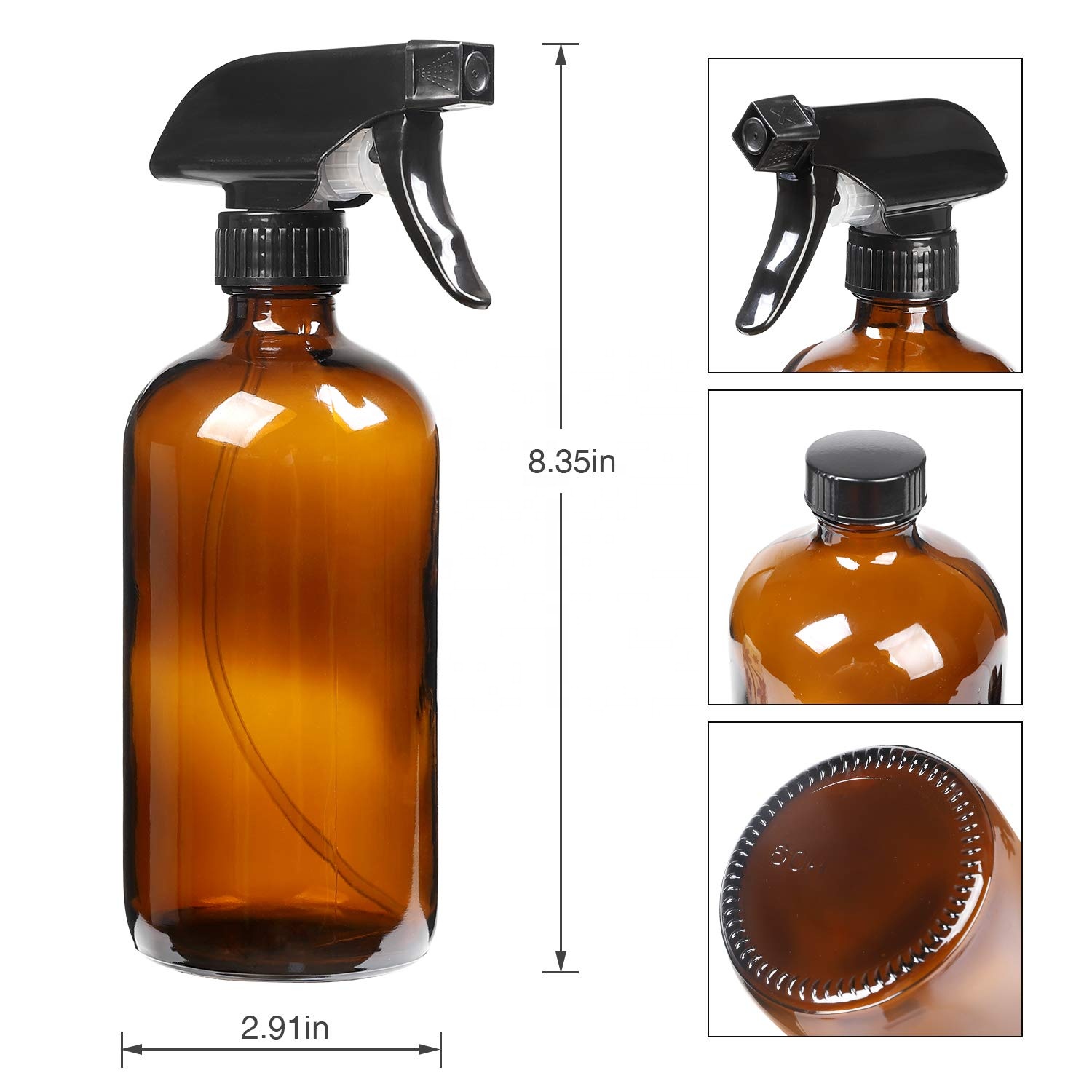Packaging essential oil 16 oz Amber Boston Glass Bottle with Trigger Spray Cap