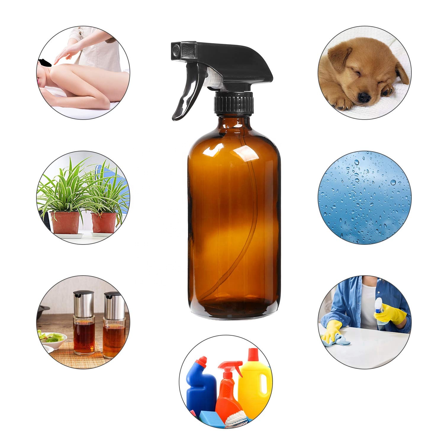 Packaging essential oil 16 oz Amber Boston Glass Bottle with Trigger Spray Cap