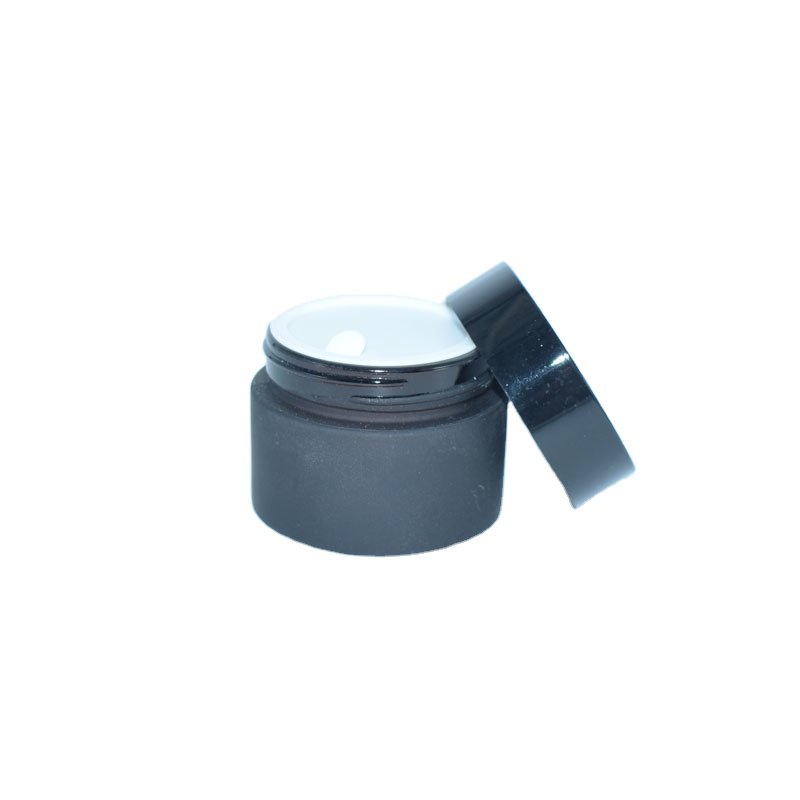 Packaging glass container cosmetic 30g matte black glass jar with aluminum lid