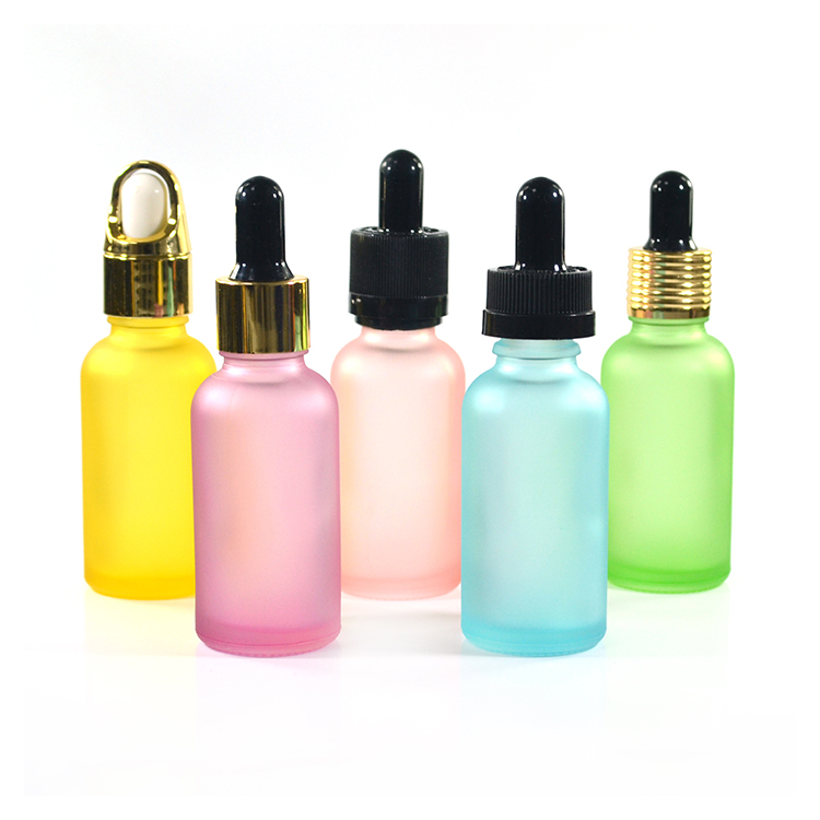 Paint matte pink matte yellow 30ml frosted glass dropper bottle with aluminum cap