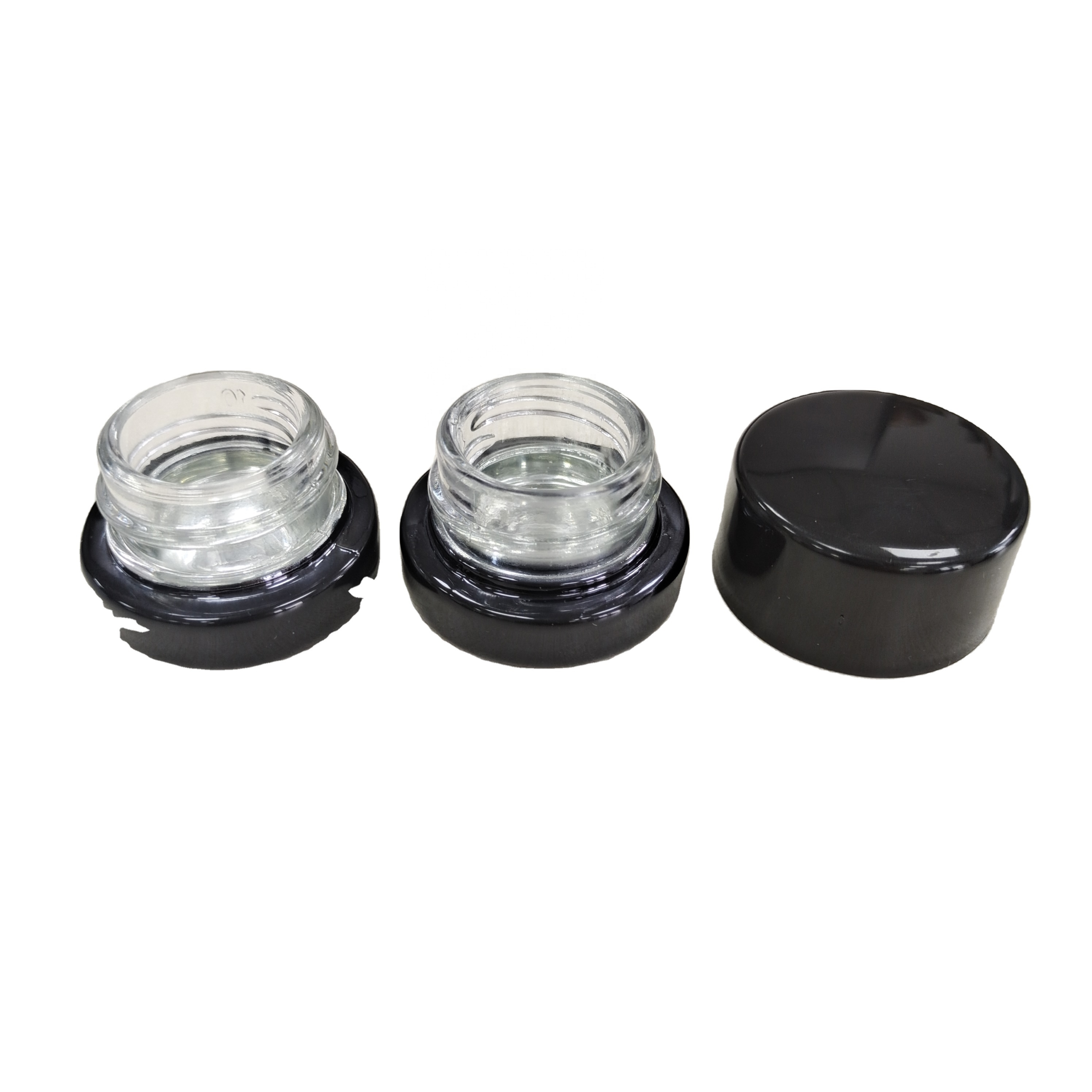 Painted black 5ml glass cosmetics jar with child resistant black cap