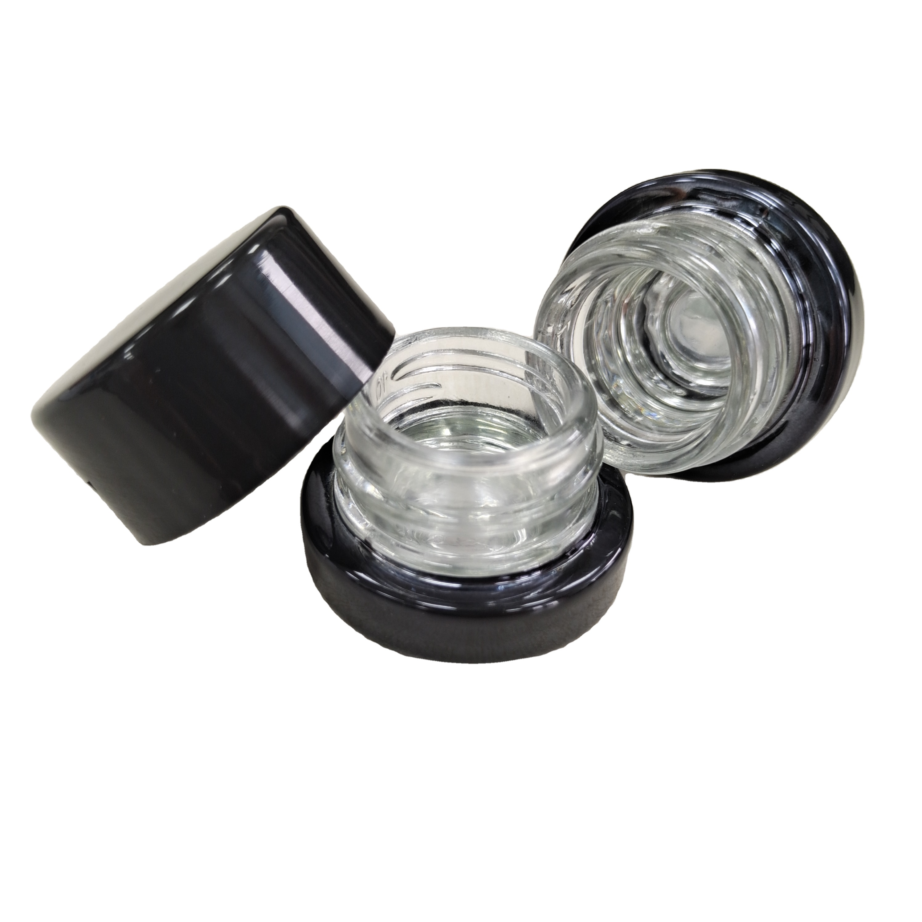 Painted black 5ml glass cosmetics jar with child resistant black cap