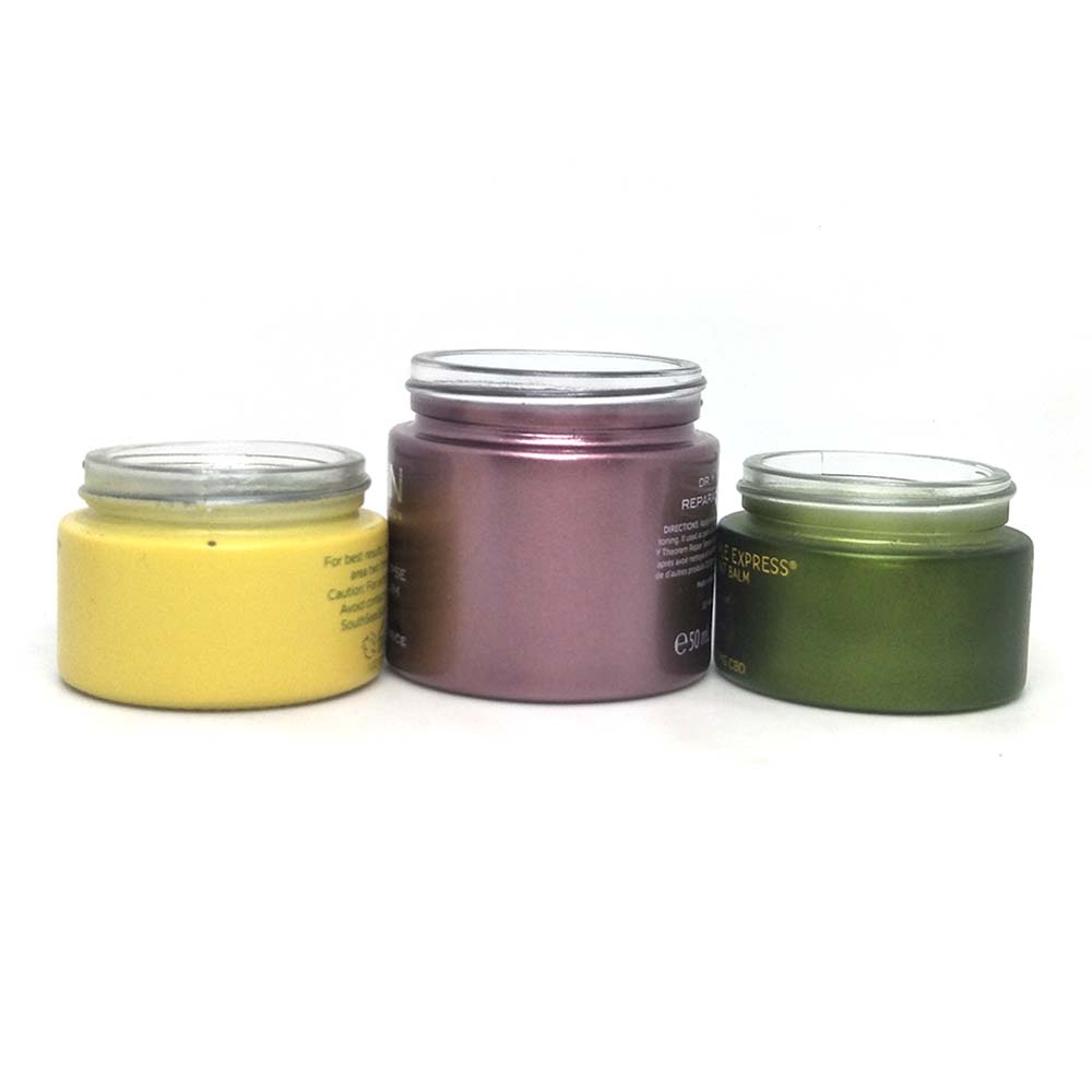 Painting color 1 oz recycled glass cosmetic jars with plastic lid